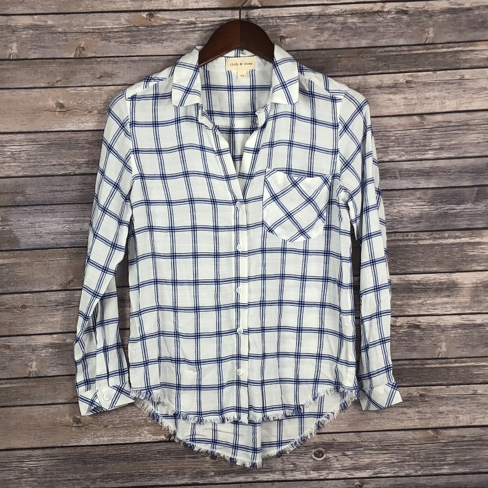 Cloth and Stone Blue and White Windowpane Shirt XS